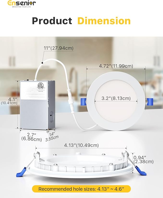 Ensenior 4 Pack 4 Inch LED Recessed Ceiling Light, Dimmable, 2700K-6000K 6CCT, 750LM 9W 120V, High Brightness Canless Wafer Downlight - ETL&FCC&IC