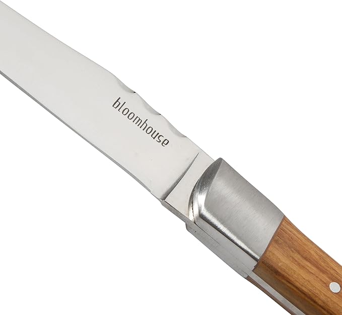 Bloomhouse 4-Piece German Stainless Steel Steak Knife Set ??Premium Olive Wood Handle Steak Knives, Full-Tang Blades for Dining