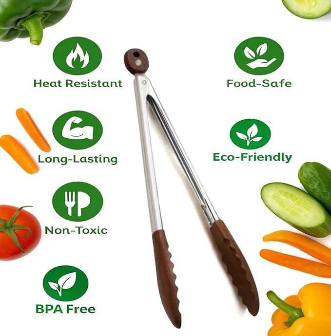 Walnut Wood Kitchen Tongs ??12-Inch Nonstick-Safe Wooden Salad & Grill Tongs for Cooking, Serving, BBQ, and Tossing Salad ??Durable Stainless Steel Core with Natural Wooden Tips