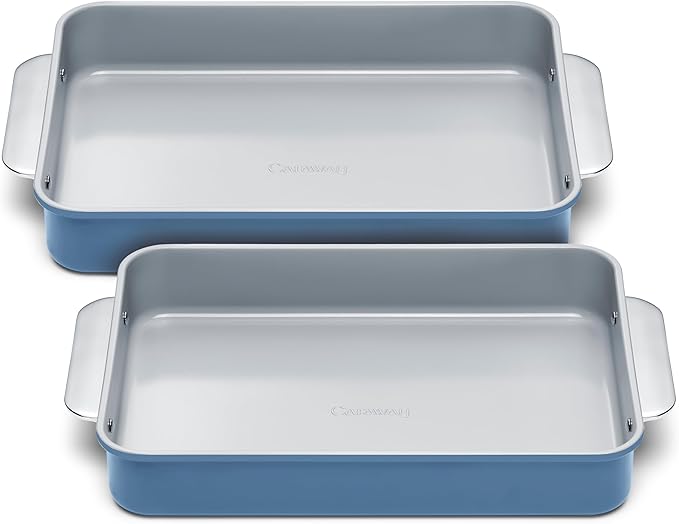 Caraway Non-Stick Ceramic 9?쓝13??Rectangle Pan Duo - Naturally Slick Ceramic Coating - Non-Toxic, PTFE & PFOA Free - Perfect for Brownies, Lasagnas, and More - Slate
