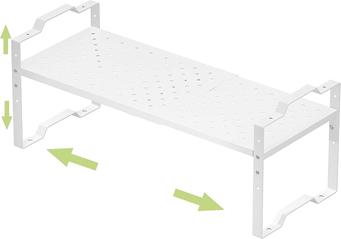 Expandable Shelf for Cabinet Organizer Adjustable Stackable Spice Rack at Kitchen and Bathroom More, Counter Countertop Cupboard Organization Pantry Storage (1 Pack/White, Large)
