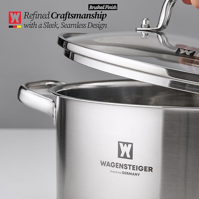 3.78-Quart Stainless Steel Stock Pot with Tempered Glass Lid, 3-Ply Construction, Ergonomic Handles, Compatible with All Cooktops, BPA Free (8.46" Diameter)