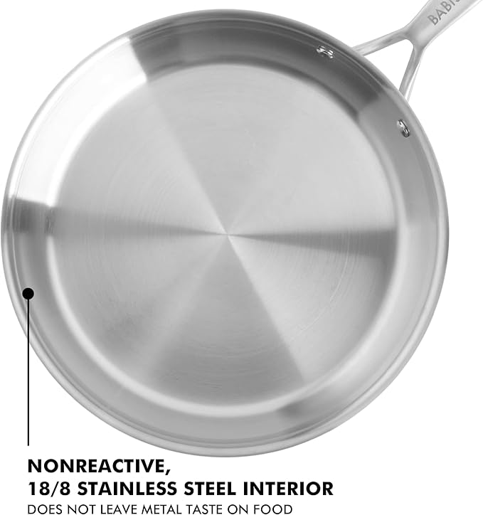 Babish 10-Inch Tri-Ply Stainless Steel Frying Pan ??Professional Grade Skillet for Searing, Saut챕ing & Everyday Cooking
