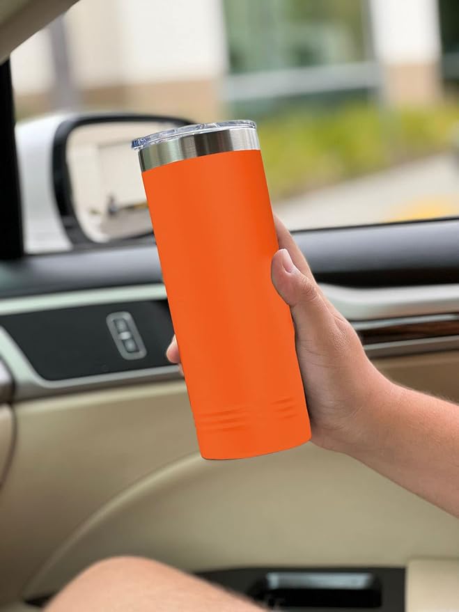 LaserGram 22oz Vacuum Insulated Skinny Tumbler, Gardening, Personalized Engraving Included (Orange)