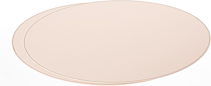 Nikalaz Oval Placemats Set (Pack of 4) Recycled Leather Table Mats 18 x 13 inches (45.7 x 33 Centimeters), Kitchen Dining Table D챕cor by Nikalaz (Beige - Creamy White)