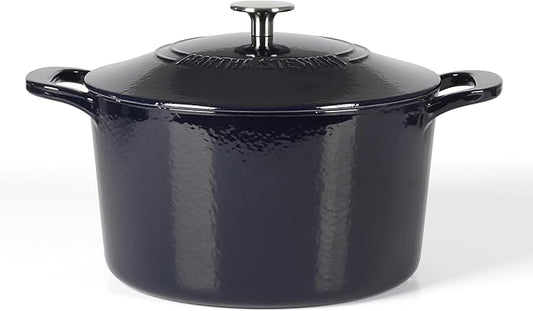 Martha Stewart Gatwick 7 QT Enamel Cast Iron Dutch Oven ??Navy Blue, Heavy-Duty Durable Dutch Oven for Slow Cooking, Braising, and Baking