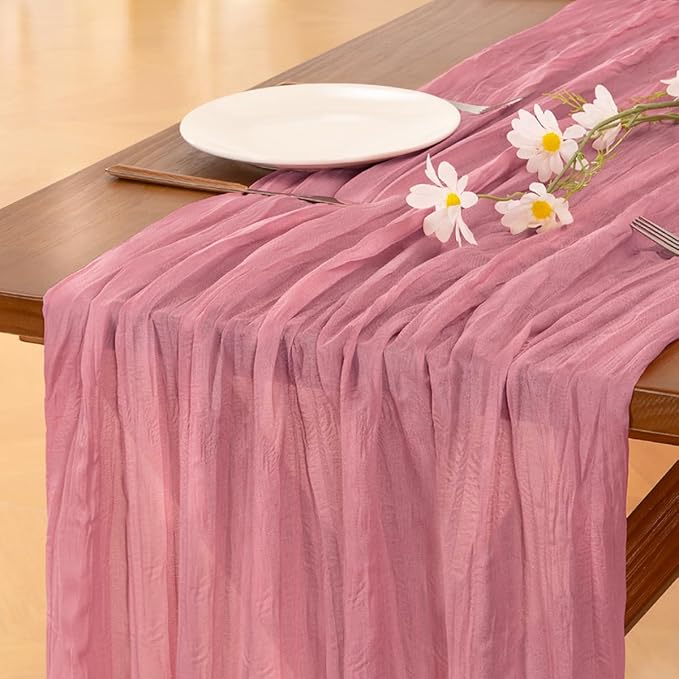 Socomi 6pcs Mauve Valentine's Day Cheesecloth Table Runner Boho Rustic Gauze 120 inch 10FT Cheese Cloth Runner for Wedding Party Baby Shower Birthday Home Decor Holiday Decorations