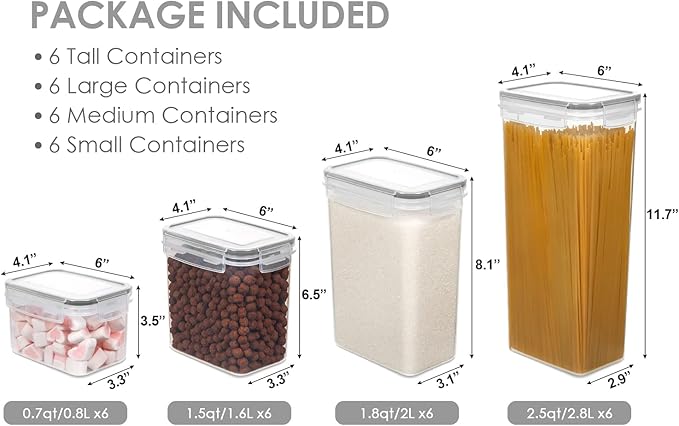 Vtopmart Airtight Food Storage Containers with Lids, 24 pcs Plastic Kitchen and Pantry Organization Canisters for Cereal, Dry Food, Flour and Sugar, BPA Free, Includes 24 Labels竊똆ray