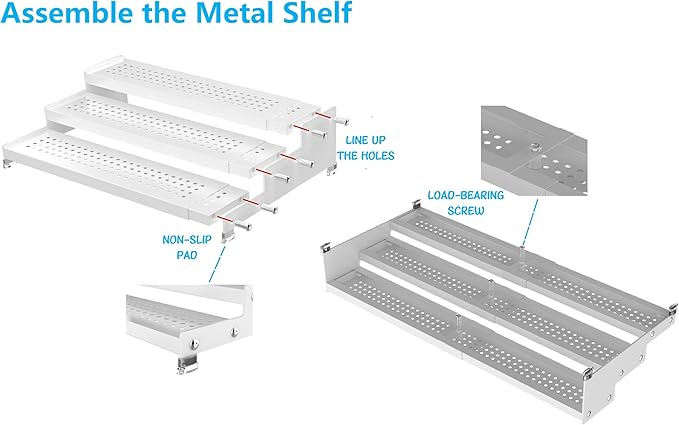 Spice Rack Organizer for Cabinet, 3 Tier Expandable Shelf, Great for Kitchen Cabinets, Cupboard,Pantry and More,Metal Plate with Hole (2 Packs/White,9.45" D x 12.8"~24?쏬 x 3.56" H)