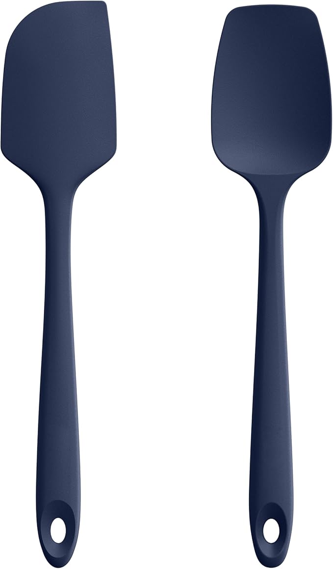 U-Taste Flat Spatula & Spoon Spatula: 11.38in 600쨘F Heat Resistant Silicone Bowl Scraper, Flexible Rubber Kitchen Cooking Mixing Utensil with Upgraded Non-Stick Surface (Set of 2, Midnight Blue)
