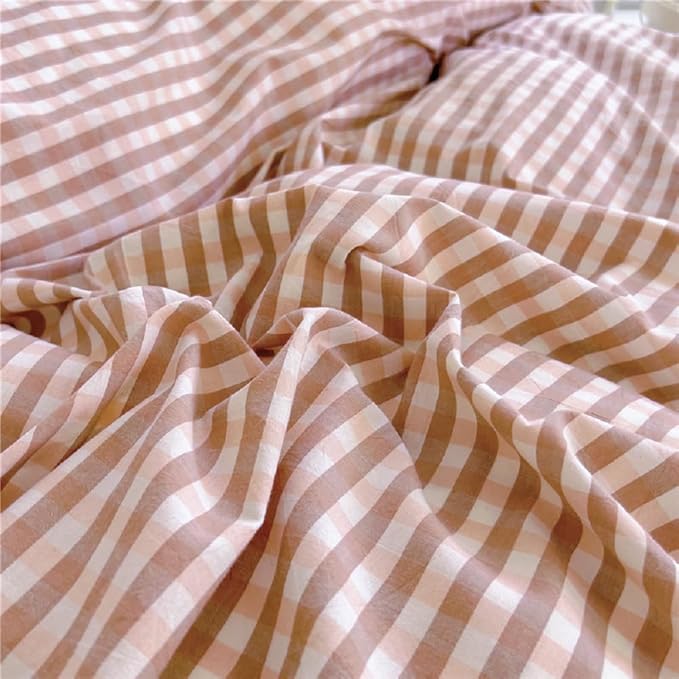 LifeTB Pink Gingham Comforter Set Twin XL Vintage Ruffle Pink Plaid Comforter Set Soft Fluffy 3 Pieces Grid Checkered Pattern Comforter with 2 Pillowcases Farmhouse Gingham Bedding Set Twin XL