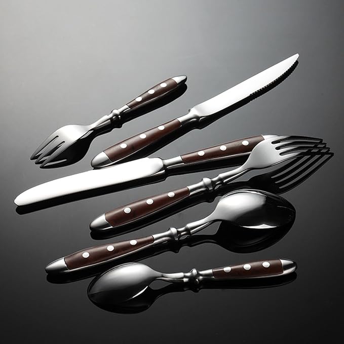 Silverware Set for 4 Food-Grade Stainless Steel Cutlery Set 20 Pcs Forks and Spoons Silverware Set Mirror Finished Dishwasher Safe Elegant Cutlery for Home and Dining Built to Last （Dark Brown）