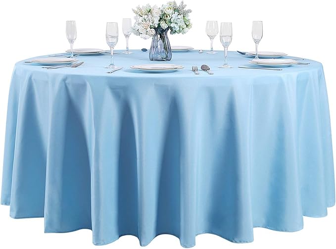 Cupuamon 132 inch Round Tablecloth Washable Polyester Table Cloth Decorative Table Cover for Wedding Party Dining Banquet（132 inch,Blue Mist）