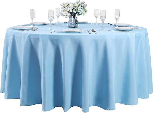 Cupuamon 120 inch Round Tablecloth Washable Polyester Table Cloth Decorative Table Cover for Wedding Party Dining Banquet（120 inch,Blue Mist）