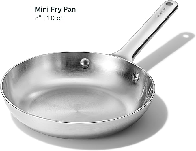Caraway Stainless Steel Mini Fry Pan - 8 Inch Stainless Steel Frying Pan ??Oven Safe & Compatible with All Stovetops ??Non Toxic, PTFE & PFOA Free