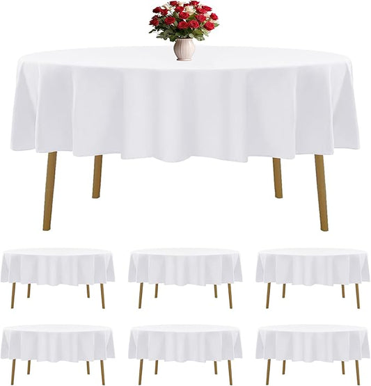 6 Pack White Round Tablecloths 70 Inches Table Cloth Stain and Wrinkle Resistant Washable Polyester Table Cover Fabric for Party, Wedding,Dining,and Banquet Decoration
