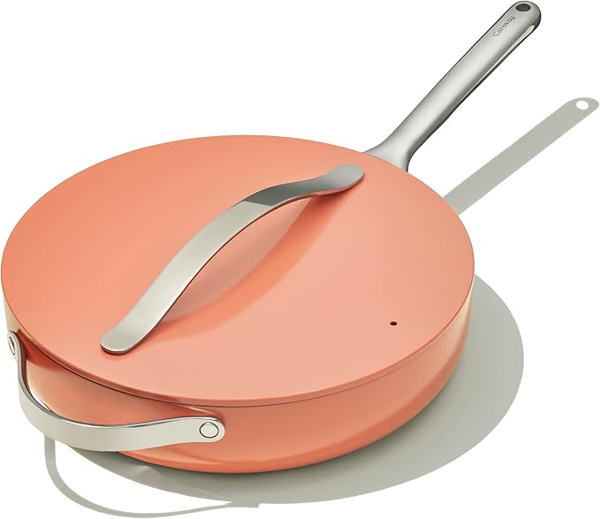 Caraway Nonstick Ceramic Saut챕 Pan with Lid (4.5 qt, 11.8") - Non Toxic, PTFE & PFOA Free - Oven Safe & Compatible with All Stovetops (Gas, Electric & Induction) - Perracotta