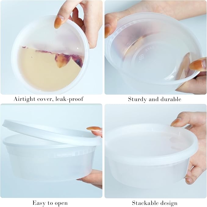 Disposable Food Storage Containers with Lids, BPA-Free, Leakproof, Microwave, Dishwasher and Freezer Safe, Perfect for Everything from Dips and Sauces to Fruits and Full Meals (30PCS)