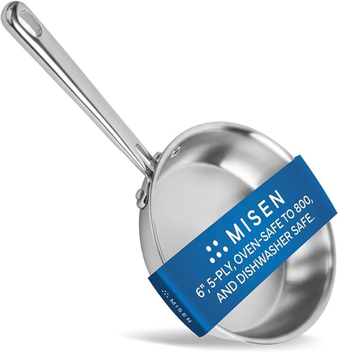 Misen 5-Ply Stainless Steel 6" Frying Pan - Professional Cookware for Induction, Gas and Electric - Dishwasher Safe, Oven Safe to 800째F - Durable, Versatile, Even Heating