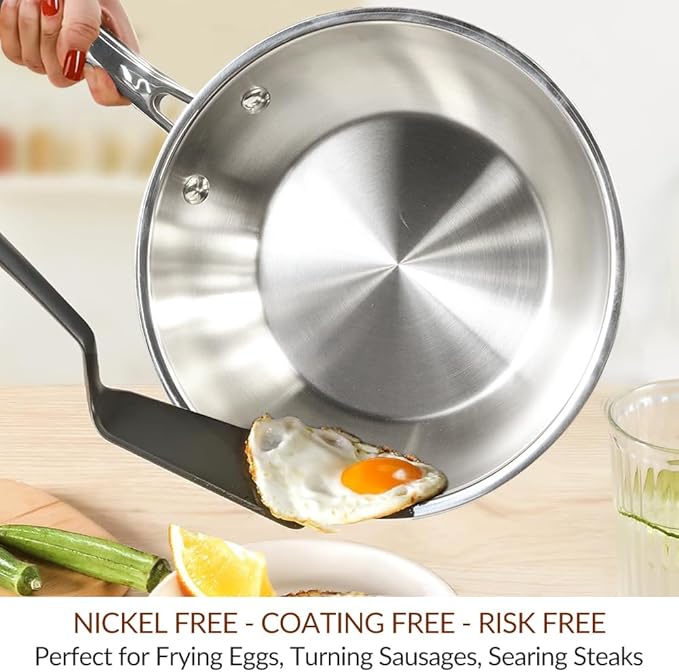 HOMICHEF 8 Inch Mint Green Nickel Free Stainless Steel Fry Pan - Non Toxic No Coating Induction Skillet - Small Frying Pan for Solo Meals with Stay Cool Handle