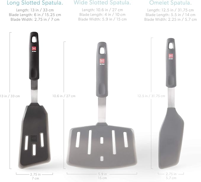 DI ORO Silicone Fish Spatula - for Nonstick Cookware - Fish Turner Spatula 600째F Heat-Resistant BPA Free - Slotted for Cooking - Non Stick Thin Egg Flipper (Black)