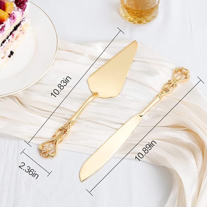 Cake Knife and Server Set for Wedding, Gold Cake Cutting Set, Elegant Cake Knives Cutter Set, Pie Pastry Servers, Birthday Bridal Quincea챰era Gift (F-Crown)