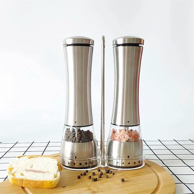 Electric Salt and Pepper Shakers ??Adjustable Coarseness Electric Rechargeable Salt and Pepper Grinder Set ??Battery Operated Pepper Mill and Salt Mill ??Stainless Steel Electric Spice Grinder Set