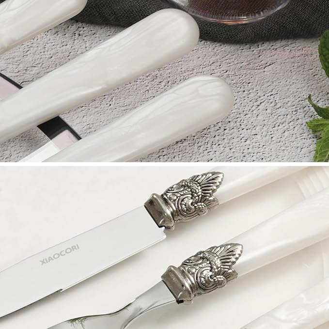 20 Pieces 18/10 Stainless Steel Elegant Silverware Set for 4,Vintage Flatware Set,Dishwasher Safe (20, White)