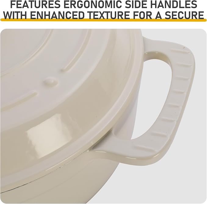 Enameled Cast Iron Dutch Oven, Ceramic White, 6 Quart, with Gold-Tone Lid Knob and Silicone Oven Mitts