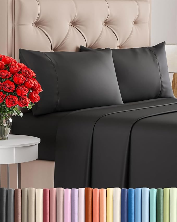 Twin XL 4 Piece Sheet Set - Cooling & Breathable Bed Sheets - Hotel Luxury Bed Sheets for Women, Men, Kids & Teens - Bedding with Deep Pockets & Easy Fit - Soft and Wrinkle Free - Twin XL Black Sheets