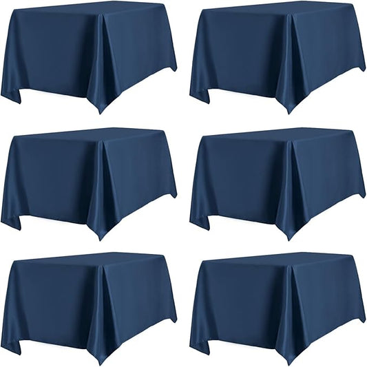 PureFit 6 Pack Rectangle Navy Blue Table Cloths 60 x 102 Inch for 6Ft Tables, Stain and Wrinkle Resistant Table Linens for Home Use, Wedding, Party, Banquet and Camping