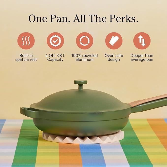 Our Place Large Always Pan | 12.5" Ceramic Pan with Modular Lid & Beechwood Spatula | Patented 10-in-1 Nonstick, Non-Toxic Cookware Made Without PFAS | Induction & Oven-Safe up to 450째F | Sage