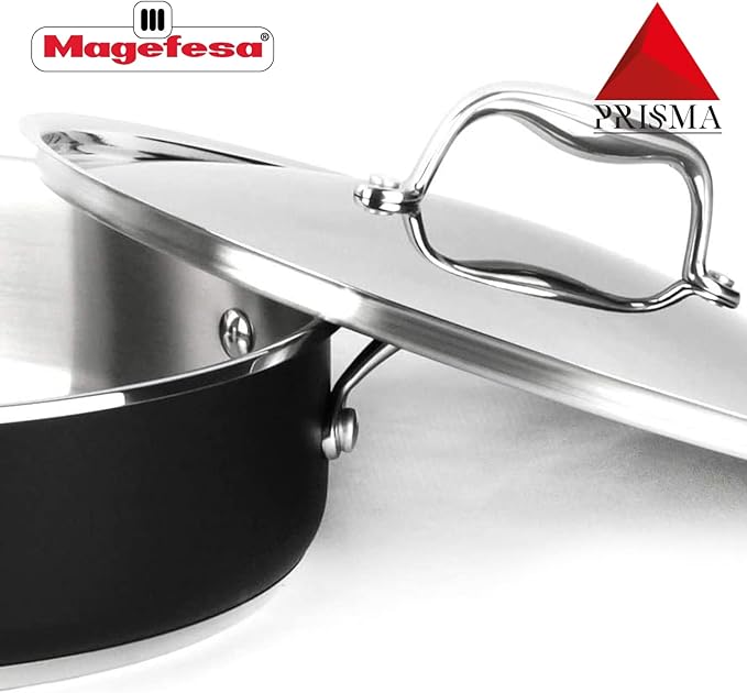 MAGEFESA Prisma 11-inch Braiser with Lid, made in 18/10 Stainless Steel, for All Types of Stovetops, including INDUCTION, Easy Cleaning, Dishwasher and Oven Safe up to 392쨘C