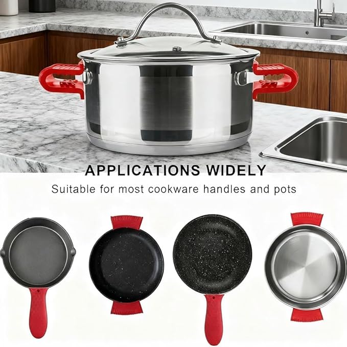 2 Pairs Silicone Pot Handle Holders,Hot Skillet Handle Covers,Anti-Slip Silicone Cast Iron Pans Handles,Pan Lids Dutch Ovens Baking Sheets Casserole Cookware