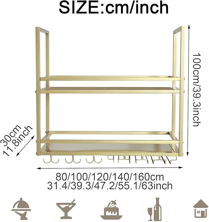39.4in Ceiling Wine Glass Rack, Industrial Wall Mounted Wine Rack, Hanging Wine Rack, 2-Layer Iron Bottle Holder Wine Shelf with Glass Holder (Black, 39.37INCH)