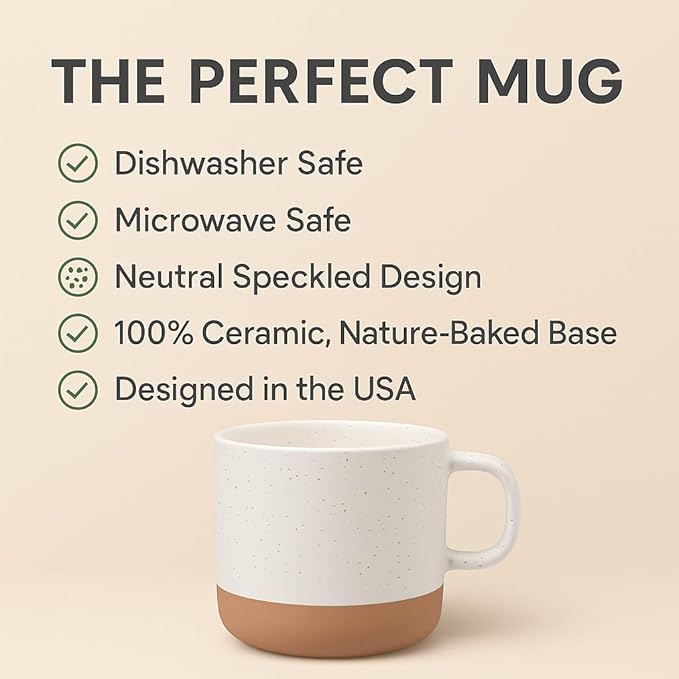 Unboxme Givenne Ceramic Coffee Mugs Set of 2, 12 oz - Handcrafted Speckled Gloss, Nature-Baked Base, Microwave Safe