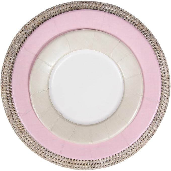 Caspari Linen Border Paper Dinner Plates in Petal Pink - 16 Count
