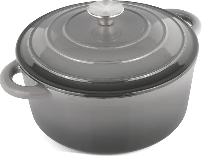 6 Quart Enameled Cast Iron Dutch Oven Pot with Lid, Oven Safe up to 500째F or on Stovetop, Non-stick Dutch Oven for Bread Baking, Cooking, Dual Handles Cookware, Grey