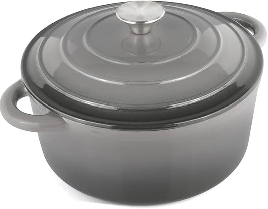 6 Quart Enameled Cast Iron Dutch Oven Pot with Lid, Oven Safe up to 500째F or on Stovetop, Non-stick Dutch Oven for Bread Baking, Cooking, Dual Handles Cookware, Grey
