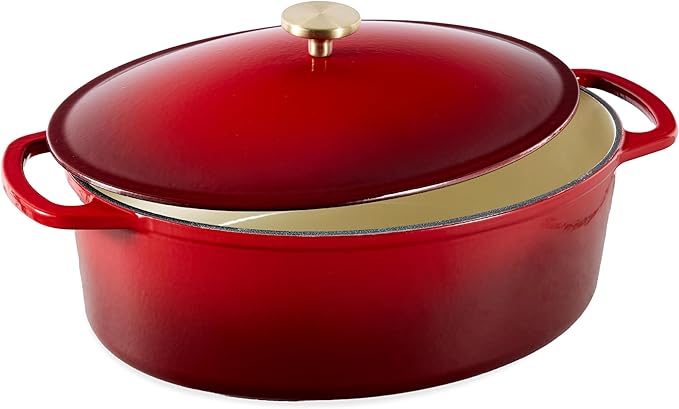 Best Choice Products Oval 7.5 Quart Enamel Cast-Iron Dutch Oven, Heavy-Duty Pre-Seasoned for Baking, Cooking w/Side Handles ??Red