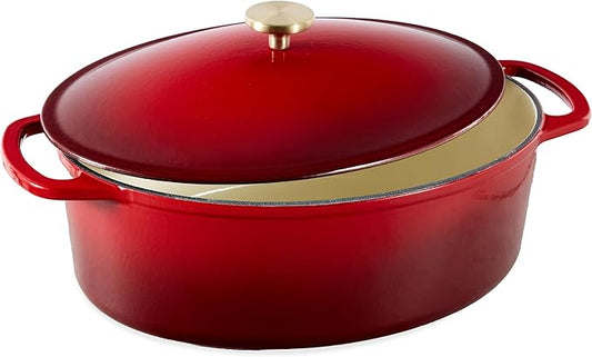 Best Choice Products Oval 7.5 Quart Enamel Cast-Iron Dutch Oven, Heavy-Duty Pre-Seasoned for Baking, Cooking w/Side Handles ??Red