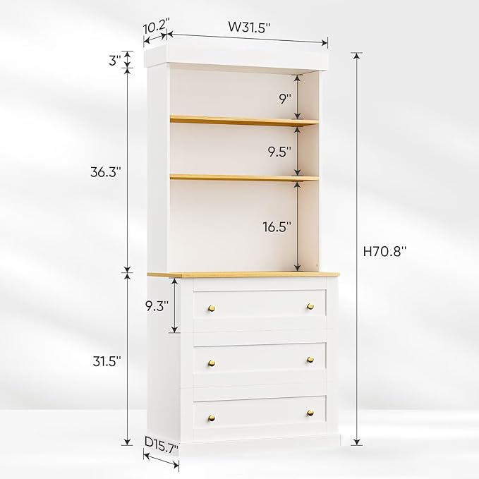 Vyre 71" Farmhouse Kitchen Pantry Cabinet Set of 2, White Freestanding Coffee Bar Hutch with Drawers & Adjustable Shelves, Large Storage Cabinet with Microwave Stand for Living Room & Kitchen