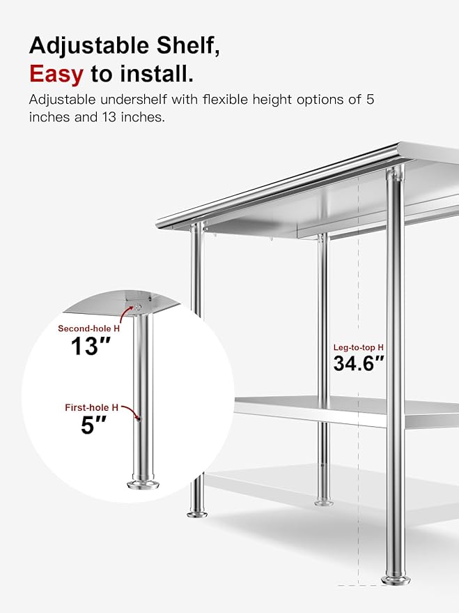 Stainless Steel Prep Table for Work, 24 * 36 Inch, High Load Bearing with Undershelf for Outdoor, Restaurants, Workshops, Kitchens, Garages and Gardens