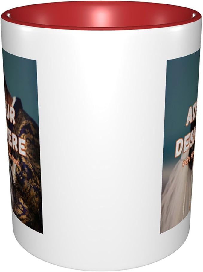 Customizable Mugs and Coffee Cups with Various Creative Designs Customize Your Photos Images Texts Partial or Full-Size Printing (Partial, Red)