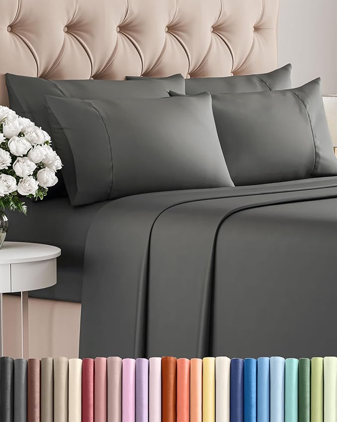 King 6 Piece Sheet Set - Cooling & Breathable Bed Sheets - Hotel Luxury Bed Sheets for Women, Men, Kids & Teens - Comfy Bedding w/Deep Pockets & Easy Fit - Soft & Wrinkle Free - King Charcoal Sheets