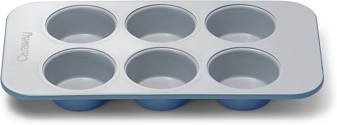 Caraway Nonstick Ceramic 6 Cup Muffin Pan ??Non-Toxic, PTFE & PFOA Free ??Oven Safe ??Aluminized Steel Core ??Small Muffin Pan for Baking Cupcakes, Muffins & More - Slate