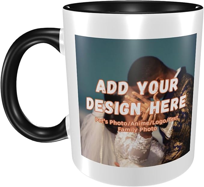 Customizable Mugs and Coffee Cups with Various Creative Designs Customize Your Photos Images Texts Partial or Full-Size Printing (Partial, Black)