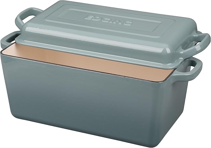 Enameled Cast Iron Dutch Oven, Oblong Bread Oven for Sourdough Bread Baking, Baking Pan, Dual Handles, Oven Safe, 4 Quart, Seasalt