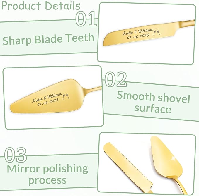 HJX Personalized Cake Knife and Server Set for Wedding - Engraved Stainless Steel Cake Cutting Set, Custom Elegant Cake Cutter Gift for Anniversary Birthday (06-Gift Box Silver)