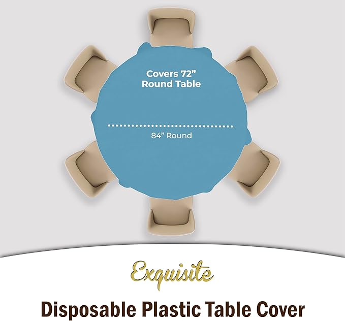 Party Solids 6-Pack Premium Plastic Tablecloth 84in. Round Plastic Table Cover - Sky Blue
